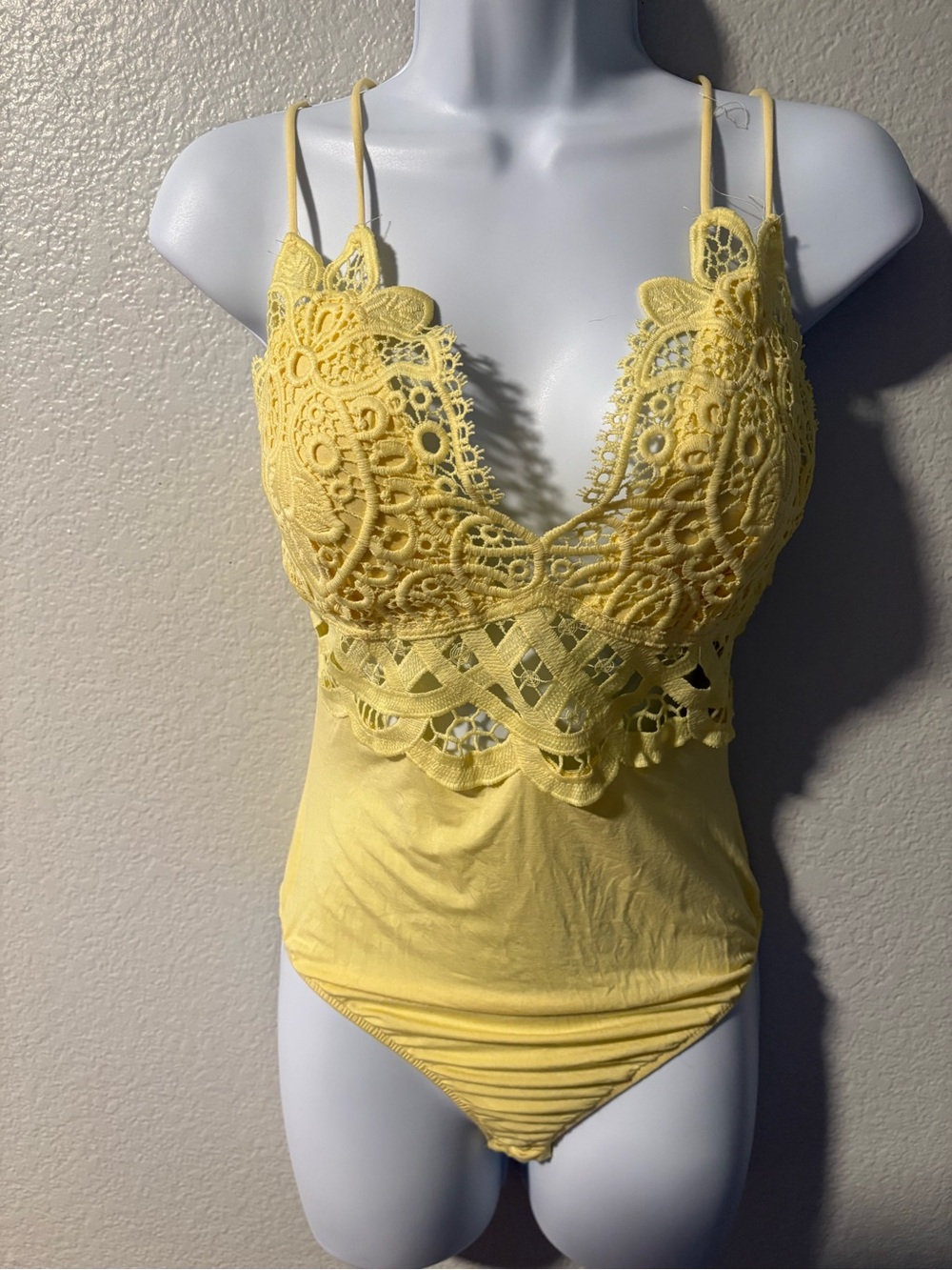Yellow Crochet Lace Bodysuit